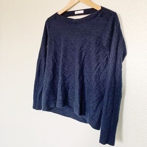 Dark Navy Cashmere Sweater With Open Back Slit
